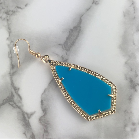 2 for $13 Gold Turquoise Kite Metal Drop Earrings - Picture 2 of 3